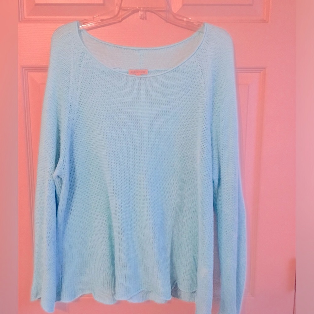 Eileen Fisher Soft Aqua Blue Scoop Neck Sweater